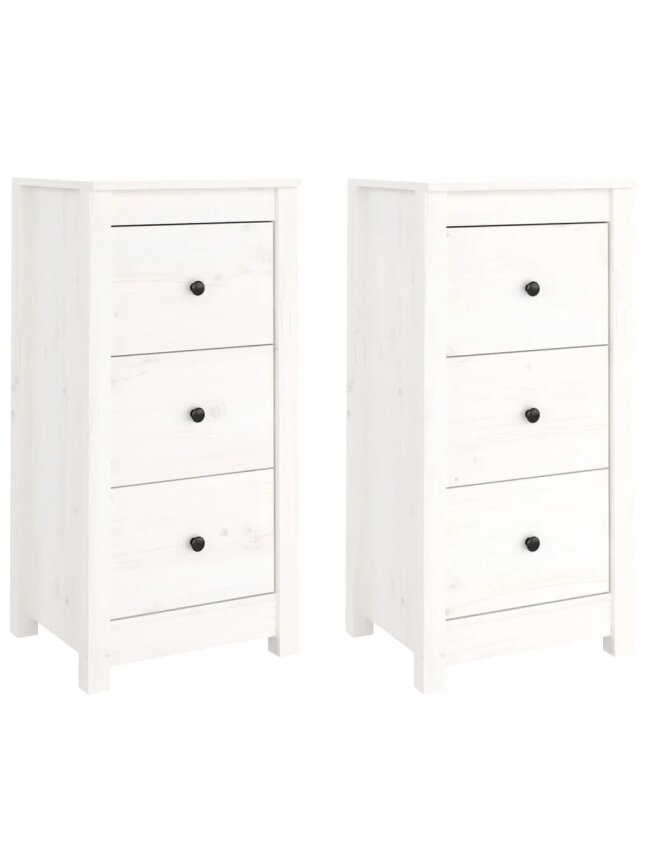 Bedside cabinets, 2 pcs, white, 40x35x80 cm, solid pine wood 1