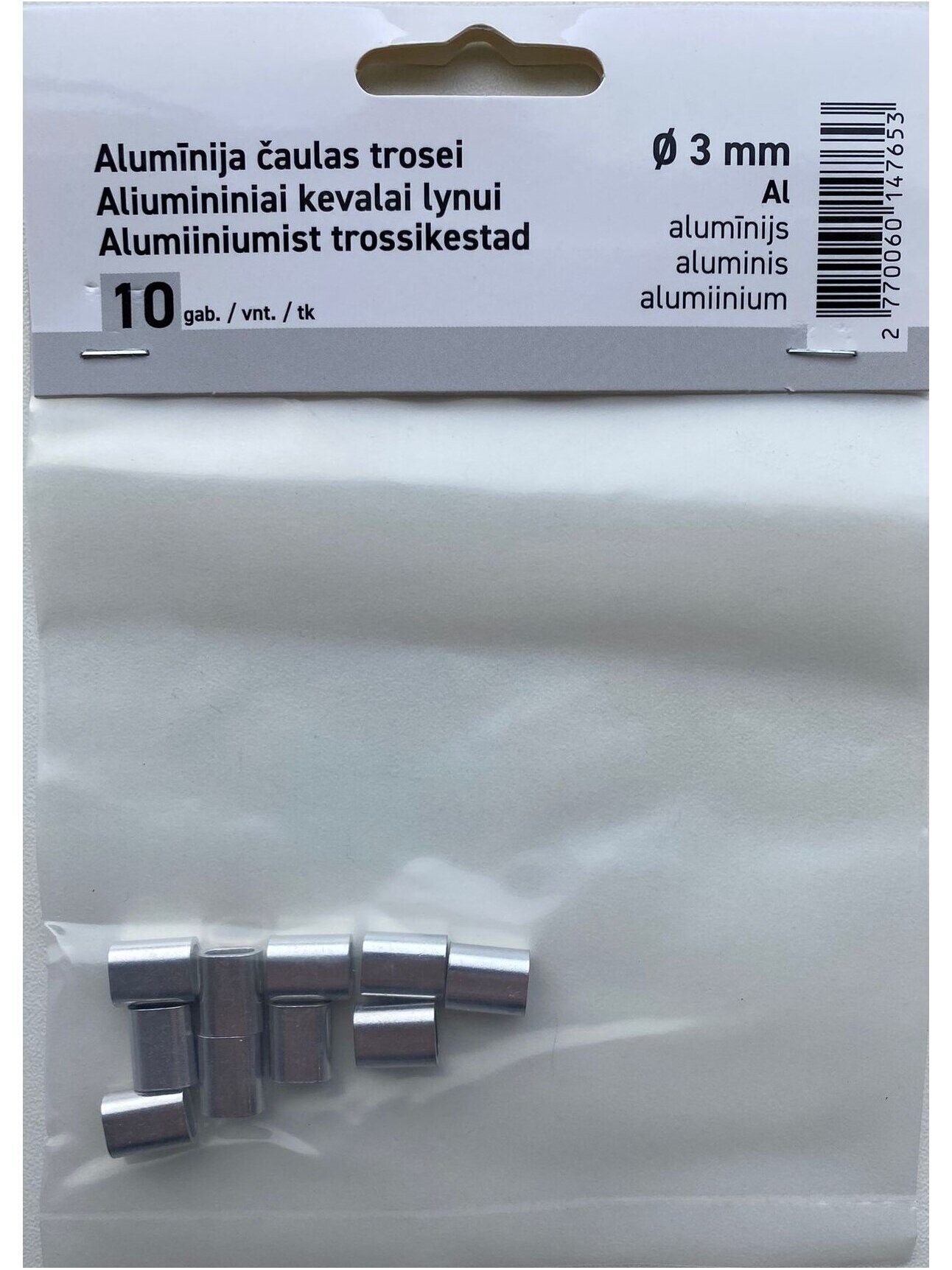 Aluminum ferrules for wire rope, D 3 mm, 10 pcs 1