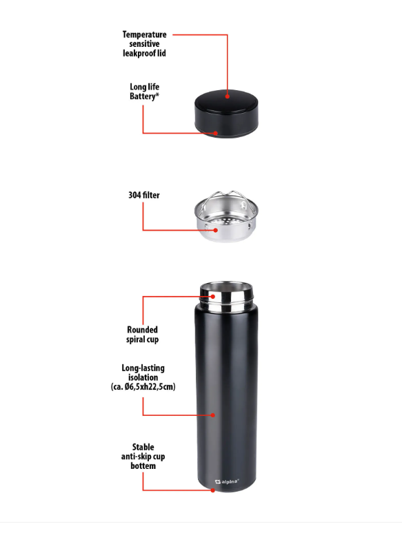 Alpina | Digital Thermos 480 ml | LED Display – Stainless Steel 3