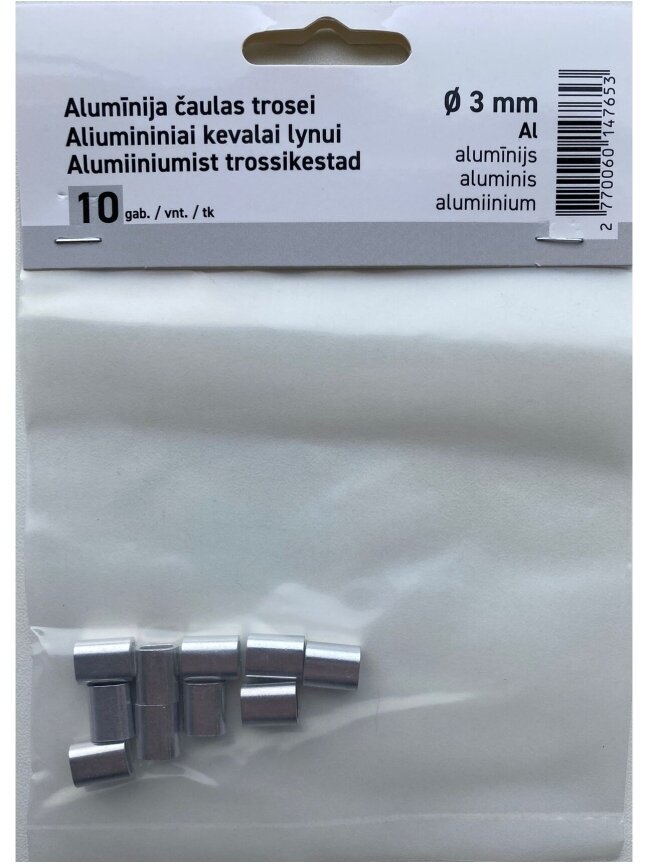 Aluminum ferrules for wire rope, D 3 mm, 10 pcs 1