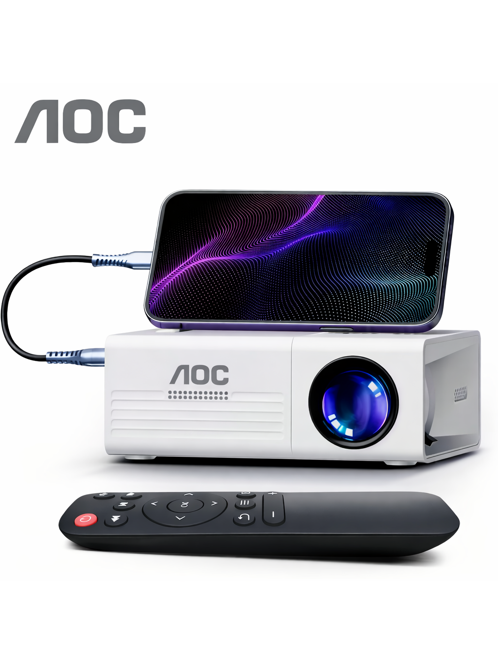 AOC Mini portatīvs HD projektors ar Full HD atbalstu un tālvadības pulti.