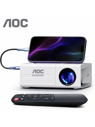 AOC Mini nešiojamas HD projektorius su Full HD palaikymu ir nuotoliniu valdymu AOC Mini nešiojamas HD projektorius su Full HD palaikymu ir nuotoliniu valdymu