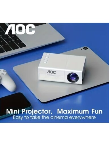 AOC Mini nešiojamas HD projektorius su Full HD palaikymu ir nuotoliniu valdymu AOC Mini nešiojamas HD projektorius su Full HD palaikymu ir nuotoliniu valdymu