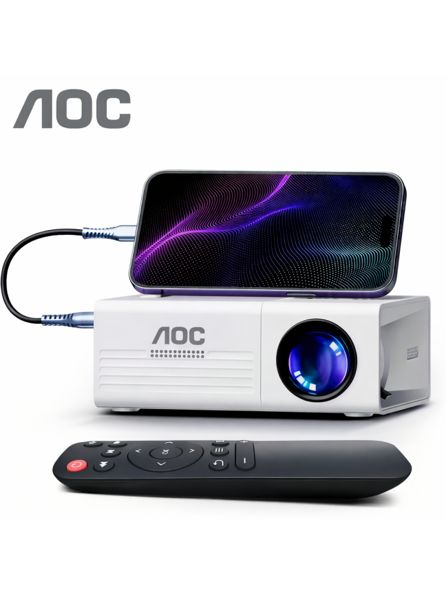 AOC Mini portatīvs HD projektors ar Full HD atbalstu un tālvadības pulti.