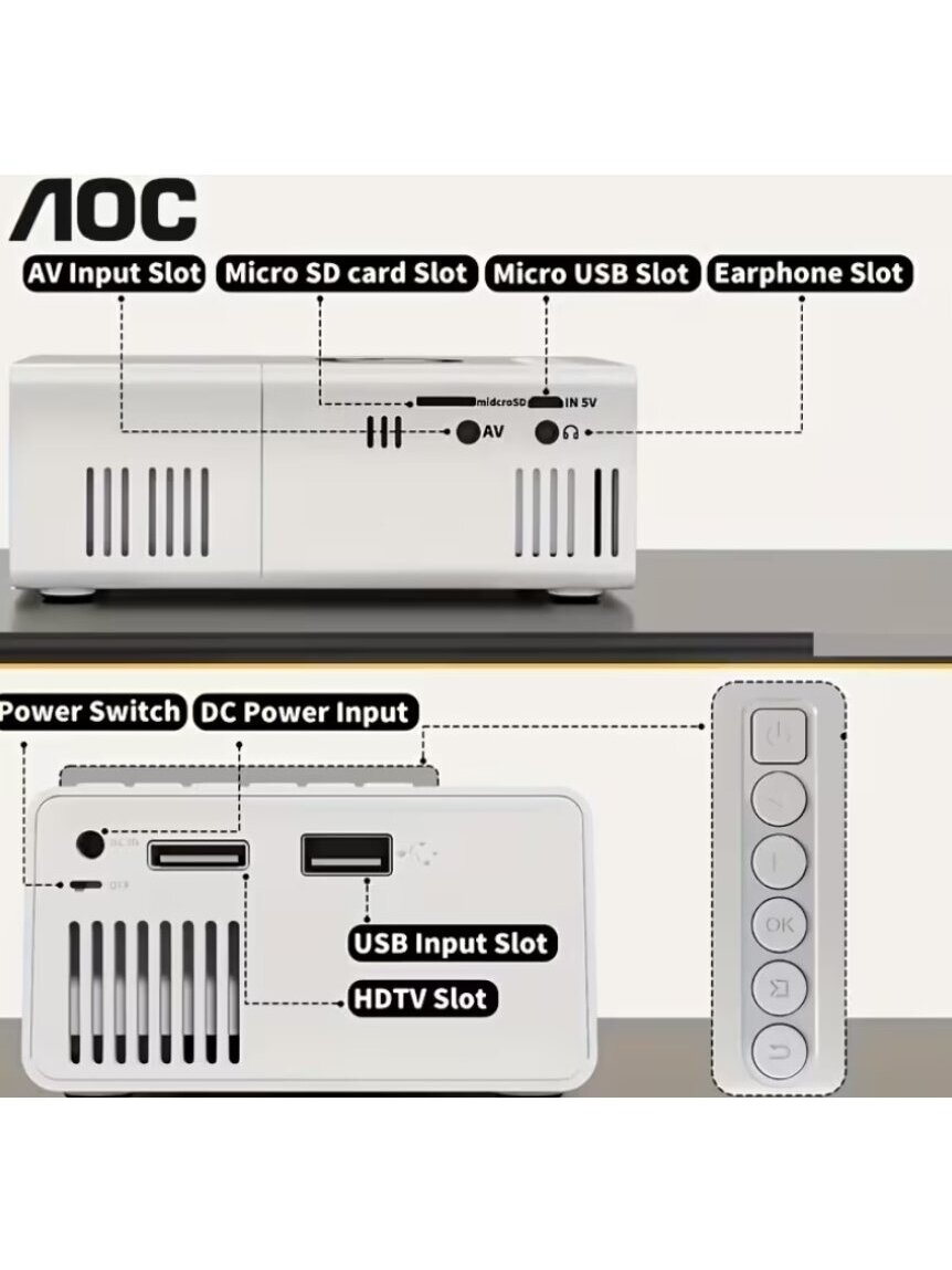 AOC Mini portatīvs HD projektors ar Full HD atbalstu un tālvadības pulti. 4