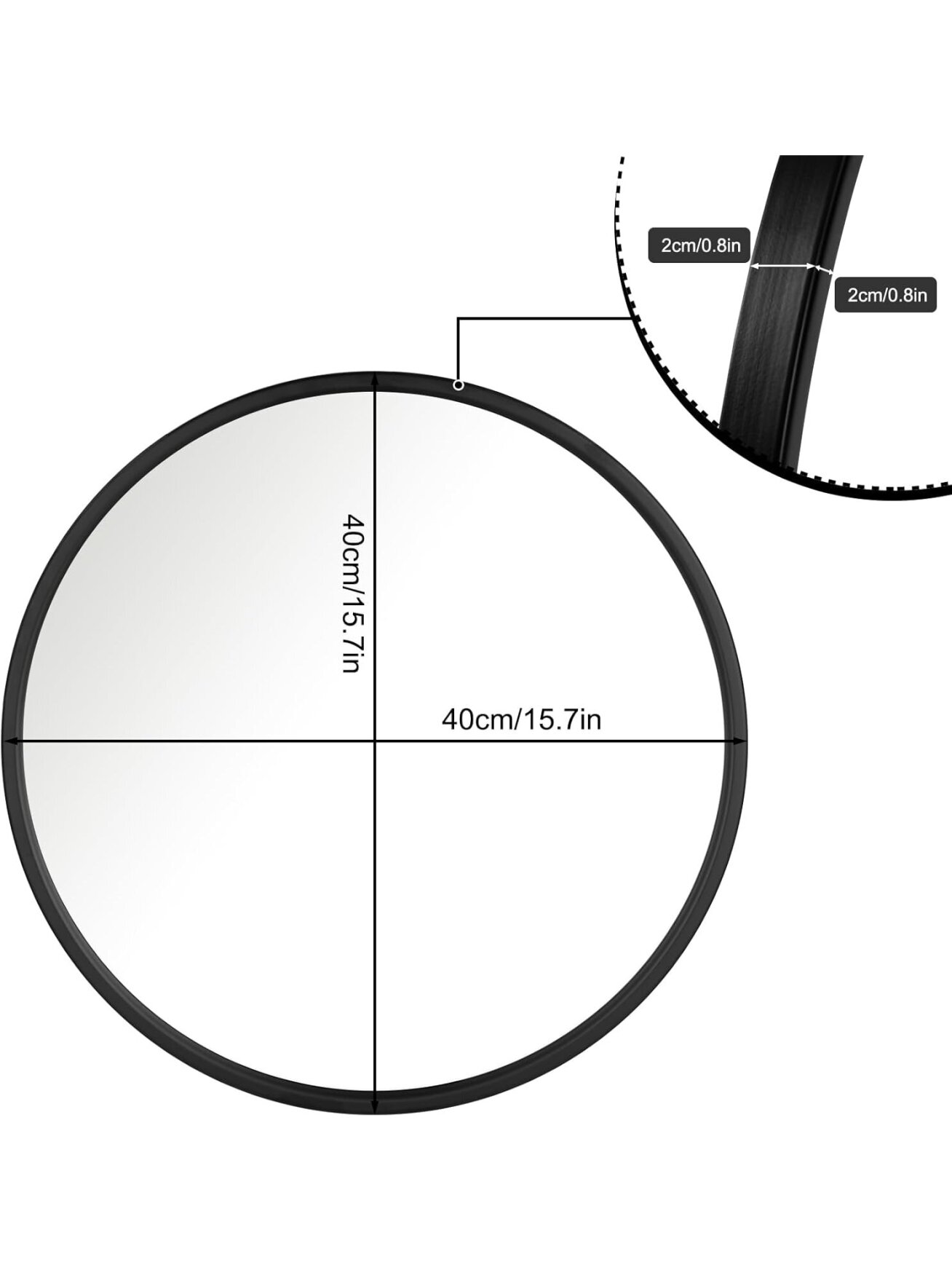 Apvalus sieninis veidrodis su juodu rėmu, 40 cm 7