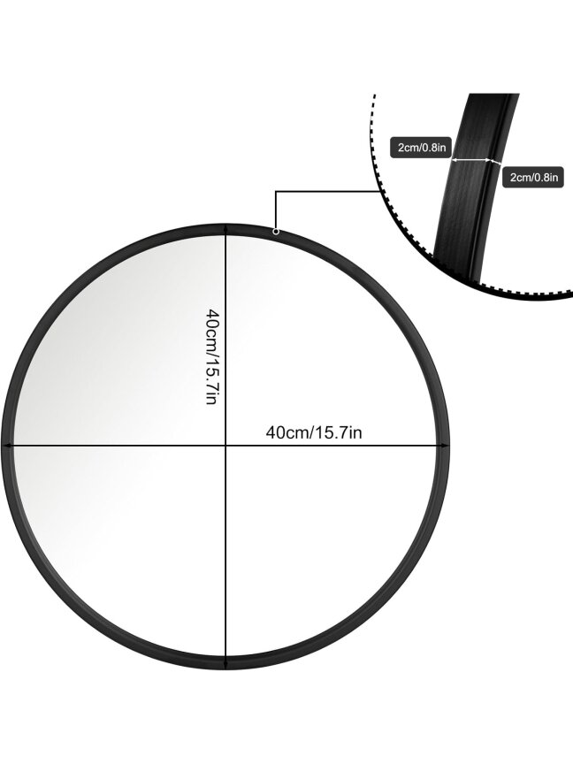 Apvalus sieninis veidrodis su juodu rėmu, 40 cm 7