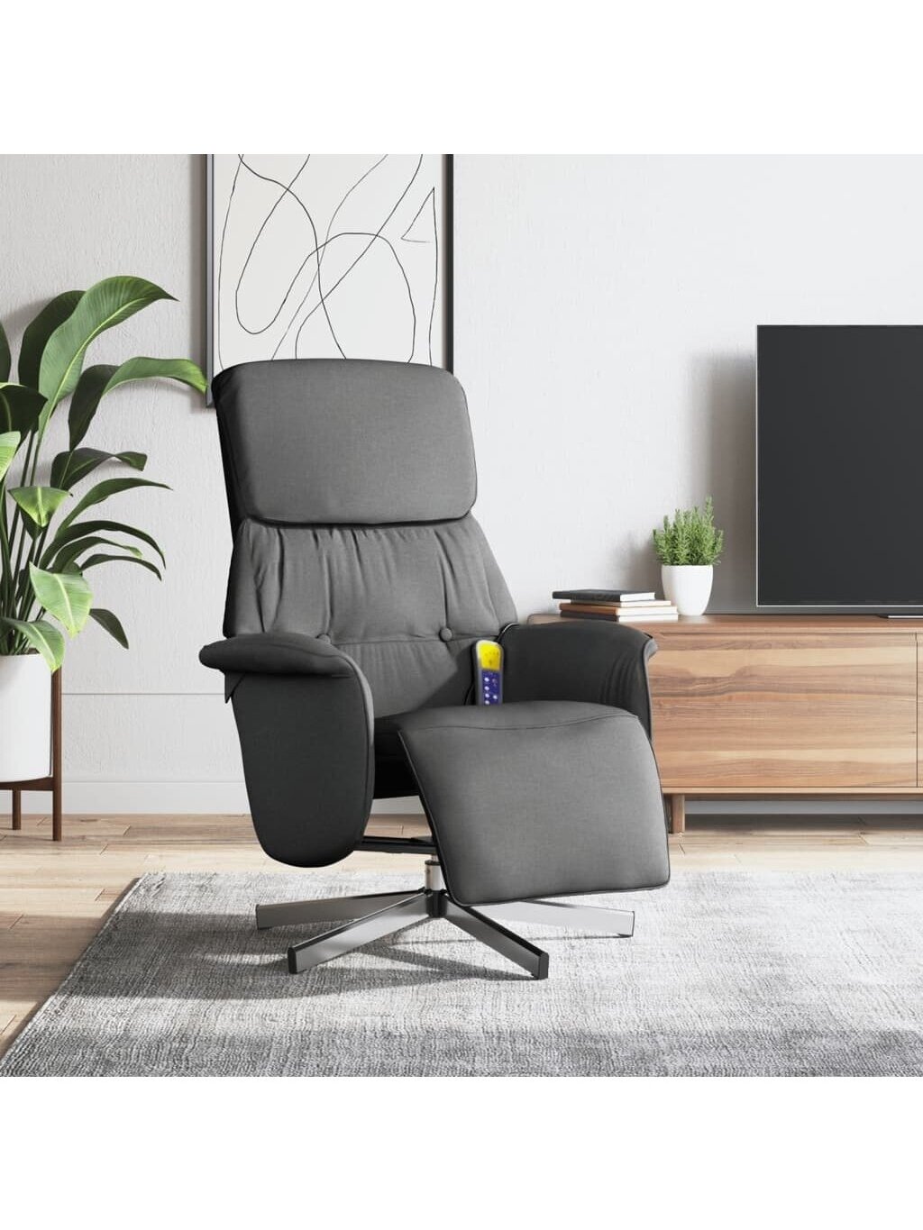 Reclining Massage Chair with Footrest, Dark Grey, Fabric