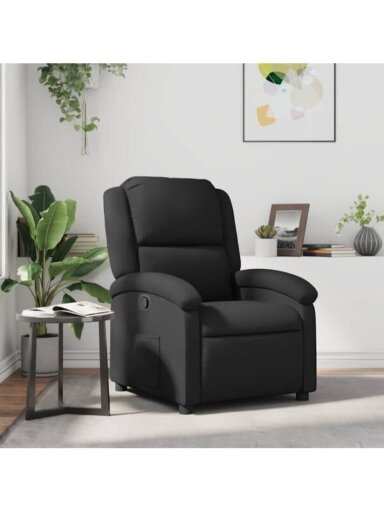 Reclining Armchair, Black, Genuine Leather