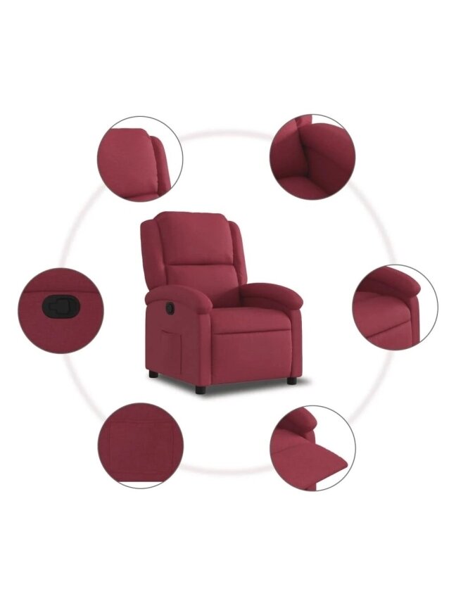 Reclining armchair, wine red color, fabric 6 Reclining armchair, wine red color, fabric 6