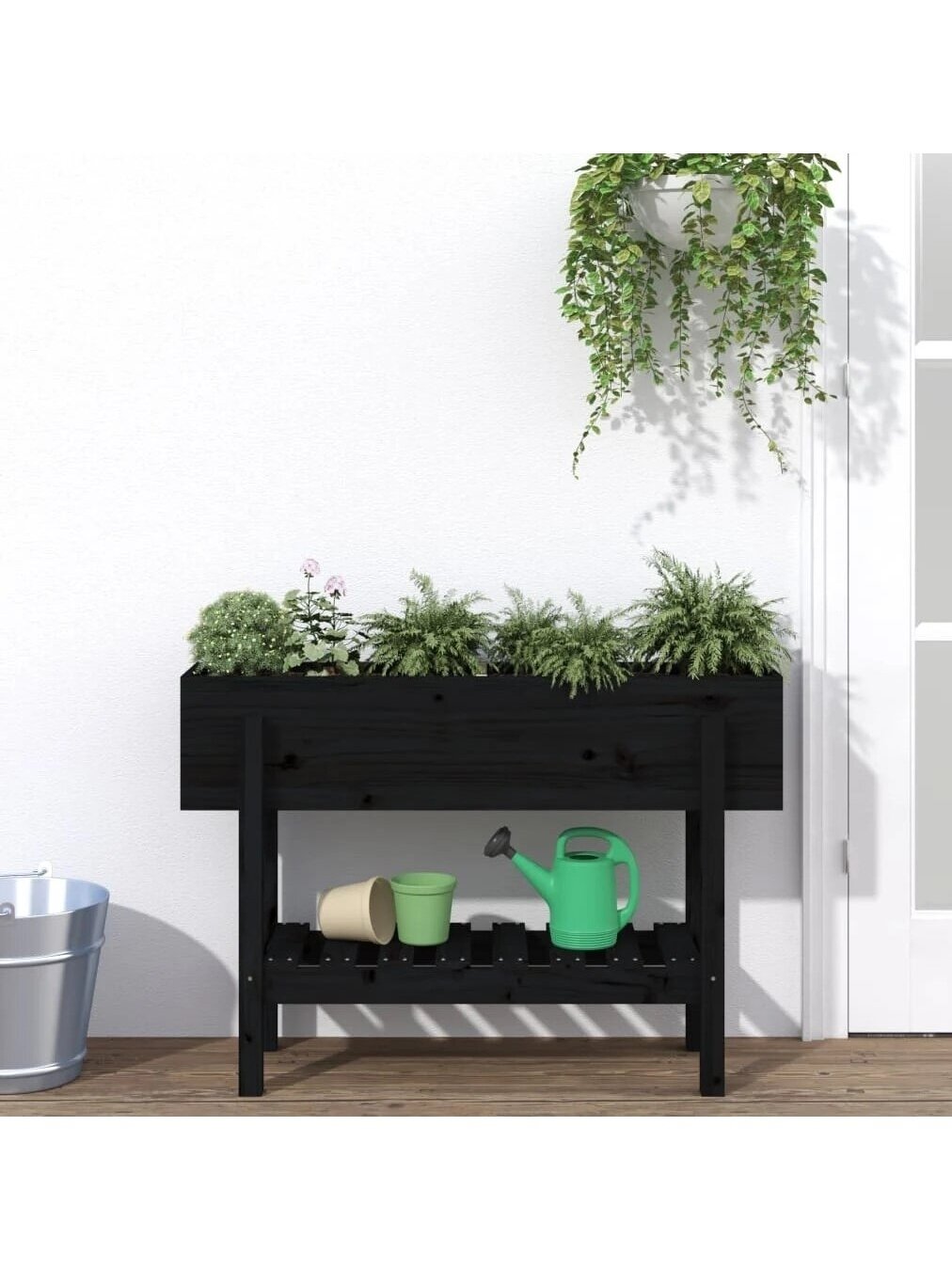 Tall garden bed, black, 101 × 30 × 69 cm, solid pine