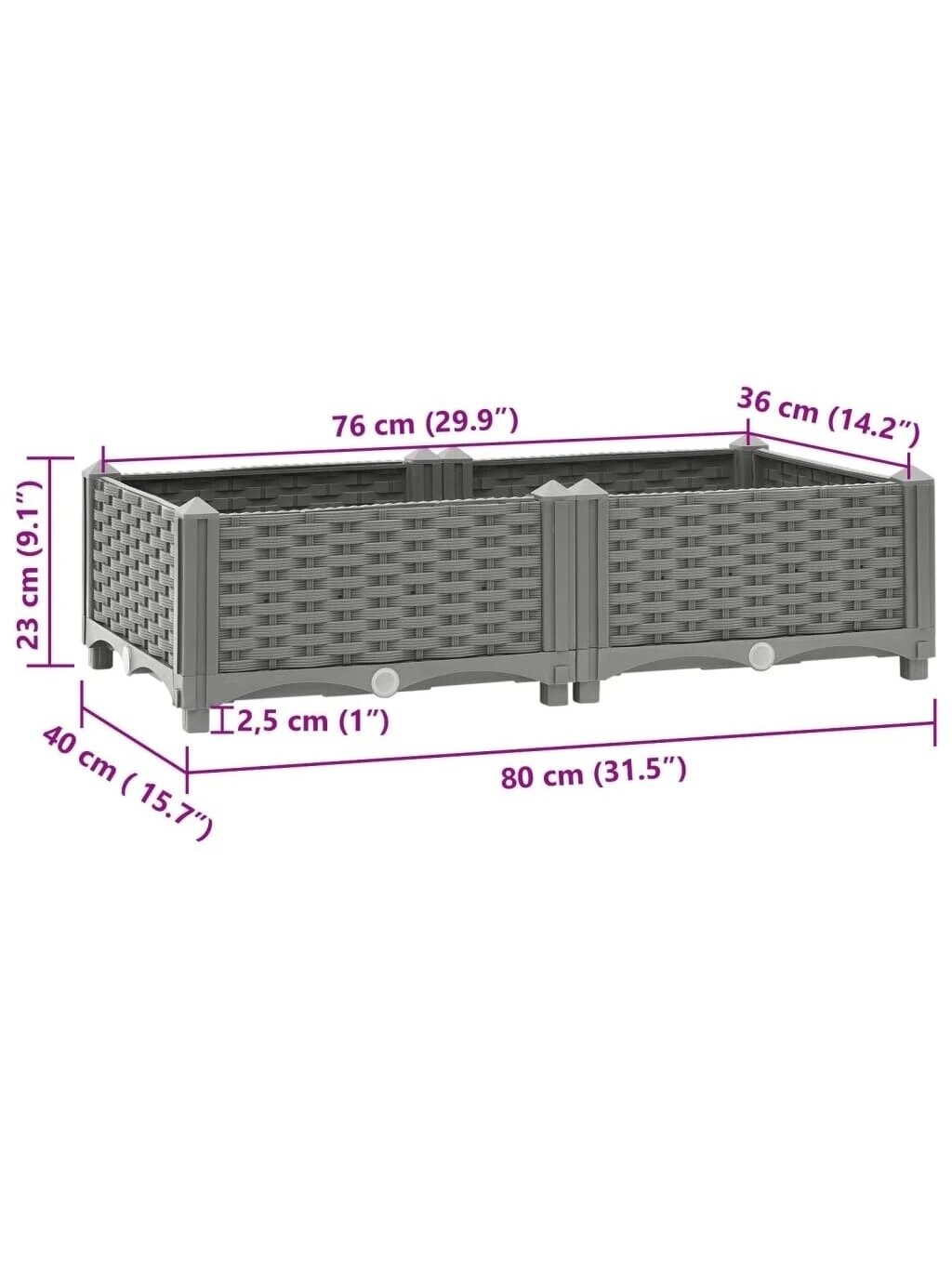 High planter box, 80 × 40 × 23 cm, polypropylene 7