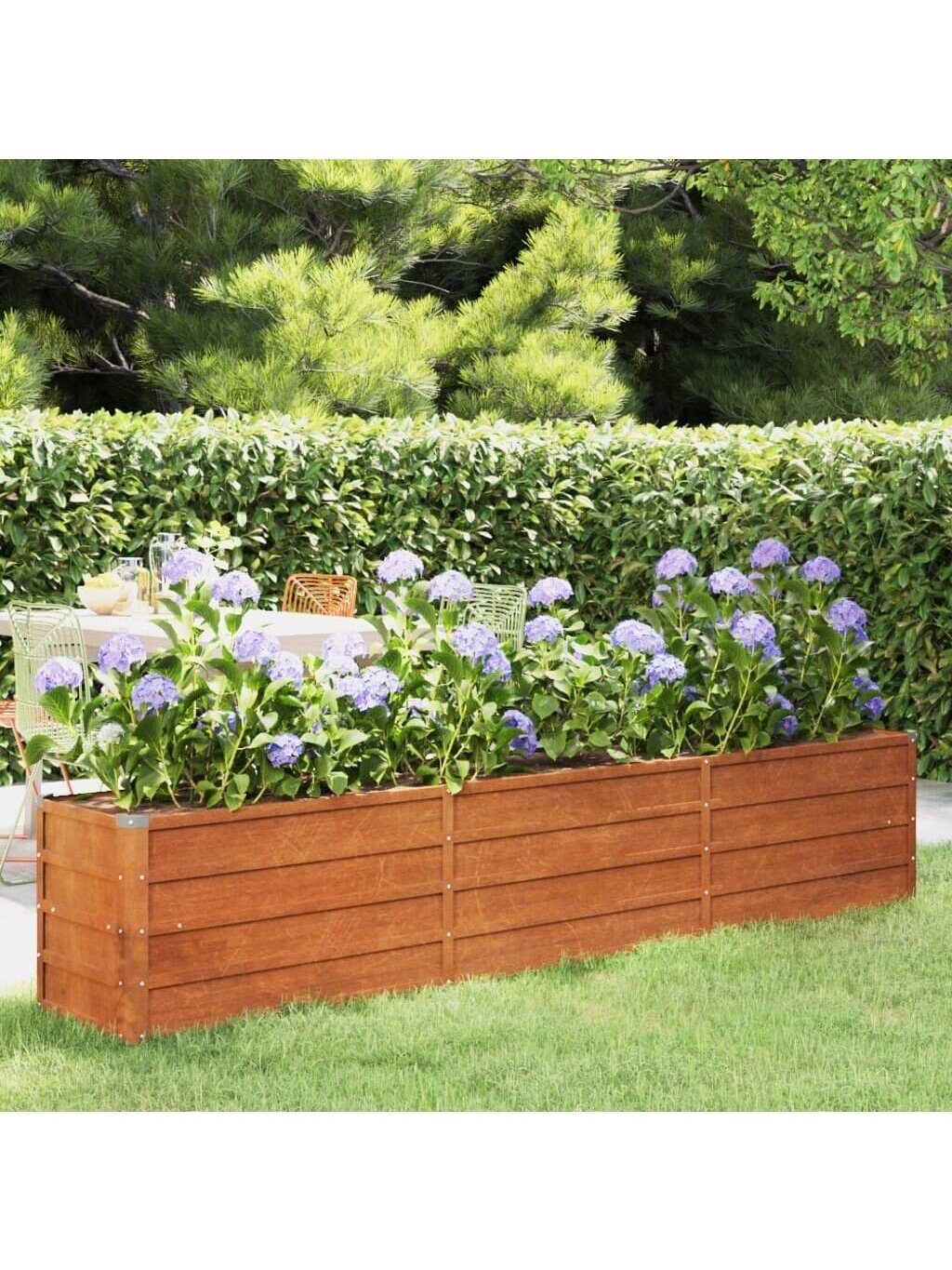 Aukštas sodo lovelis, rūdžių, 240x40x45cm, Corten plienas