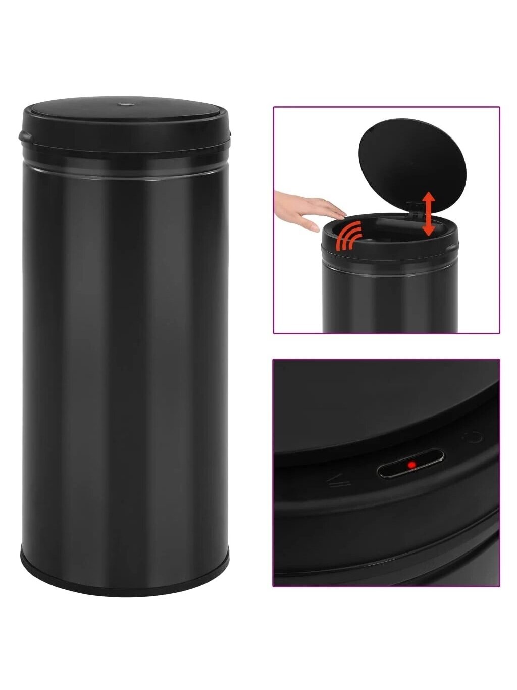 Automatinė šiukšliadėžė su jutikliu, juoda, plienas, 80l 1
