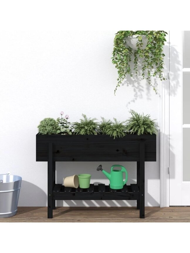 Tall garden bed, black, 101 × 30 × 69 cm, solid pine