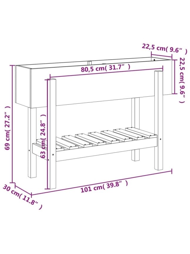 Tall garden bed, black, 101 × 30 × 69 cm, solid pine 7