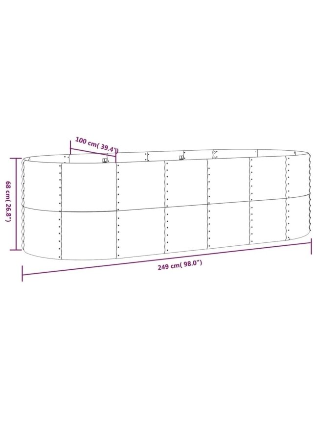 Tall garden bed, grey, 249x100x68 cm, galvanized steel 5