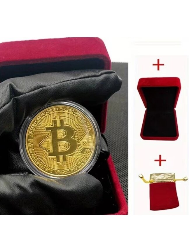 Pozłacany zestaw upominkowy „Bitcoin“ – artystyczny kolekcjonerski souvenir