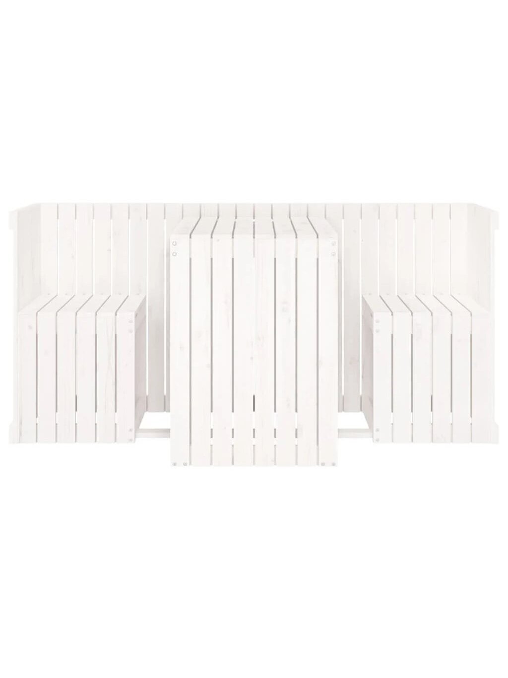2-person balcony furniture set, white, made of solid pine wood. 3