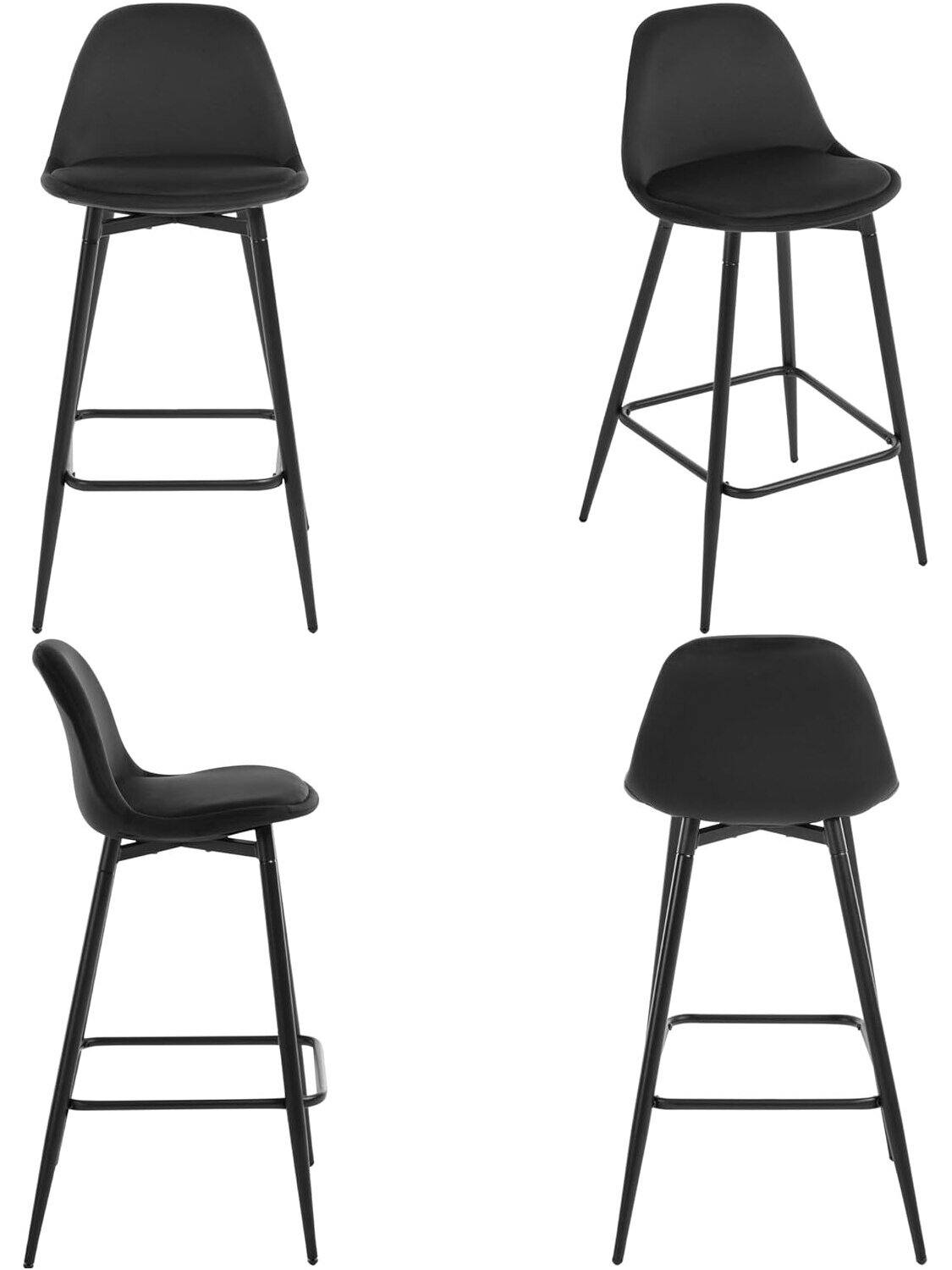 Bar Stools Set of 2, Velvet Upholstery, Metal Frame. 2