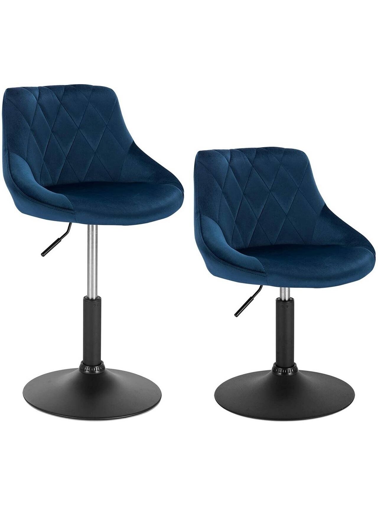 Set of 2 Bar Stools, with Backrest, Velvet Upholstery, Blue. 4