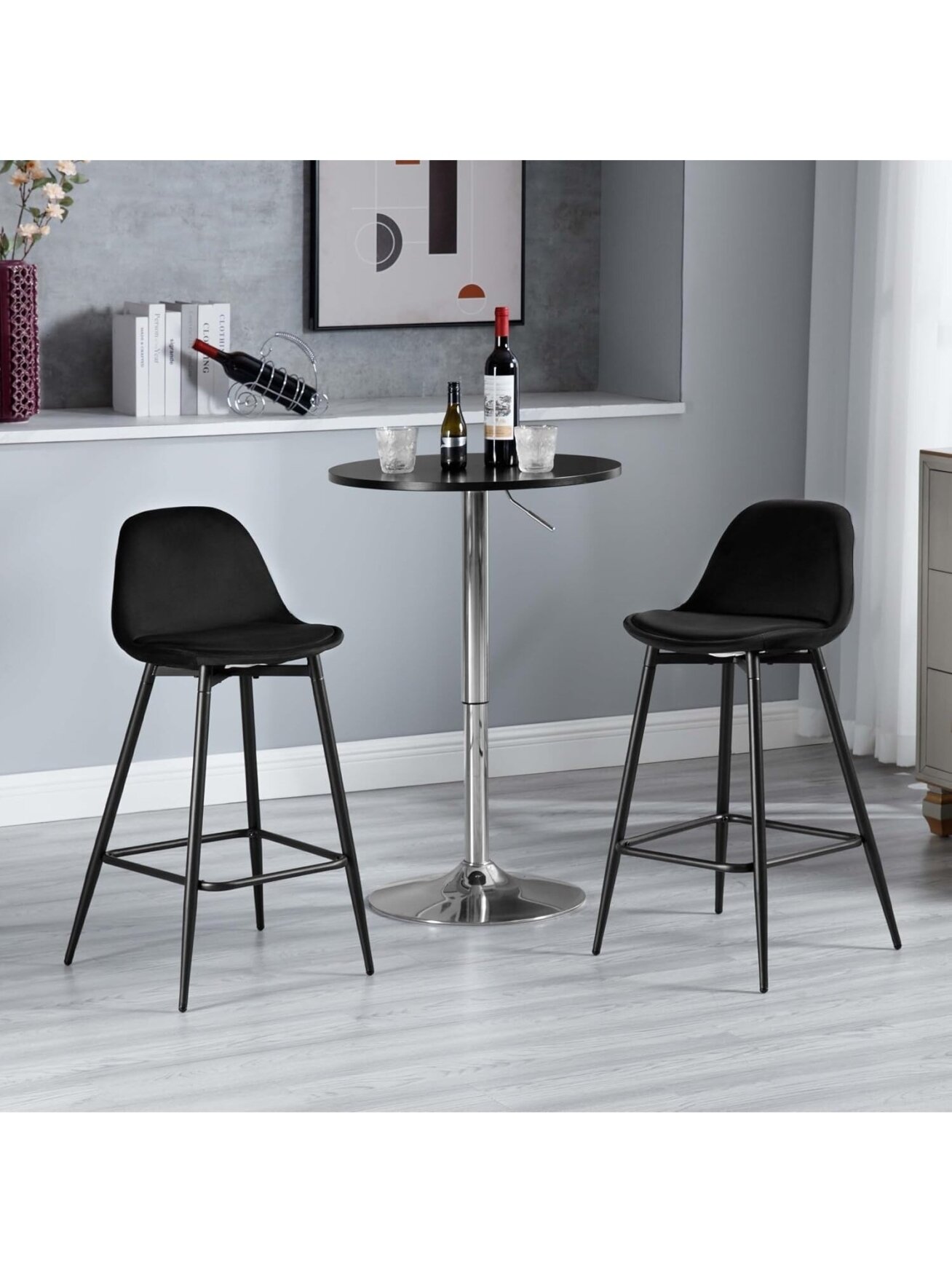 Bar Stools Set of 2, Velvet Upholstery, Metal Frame. 6