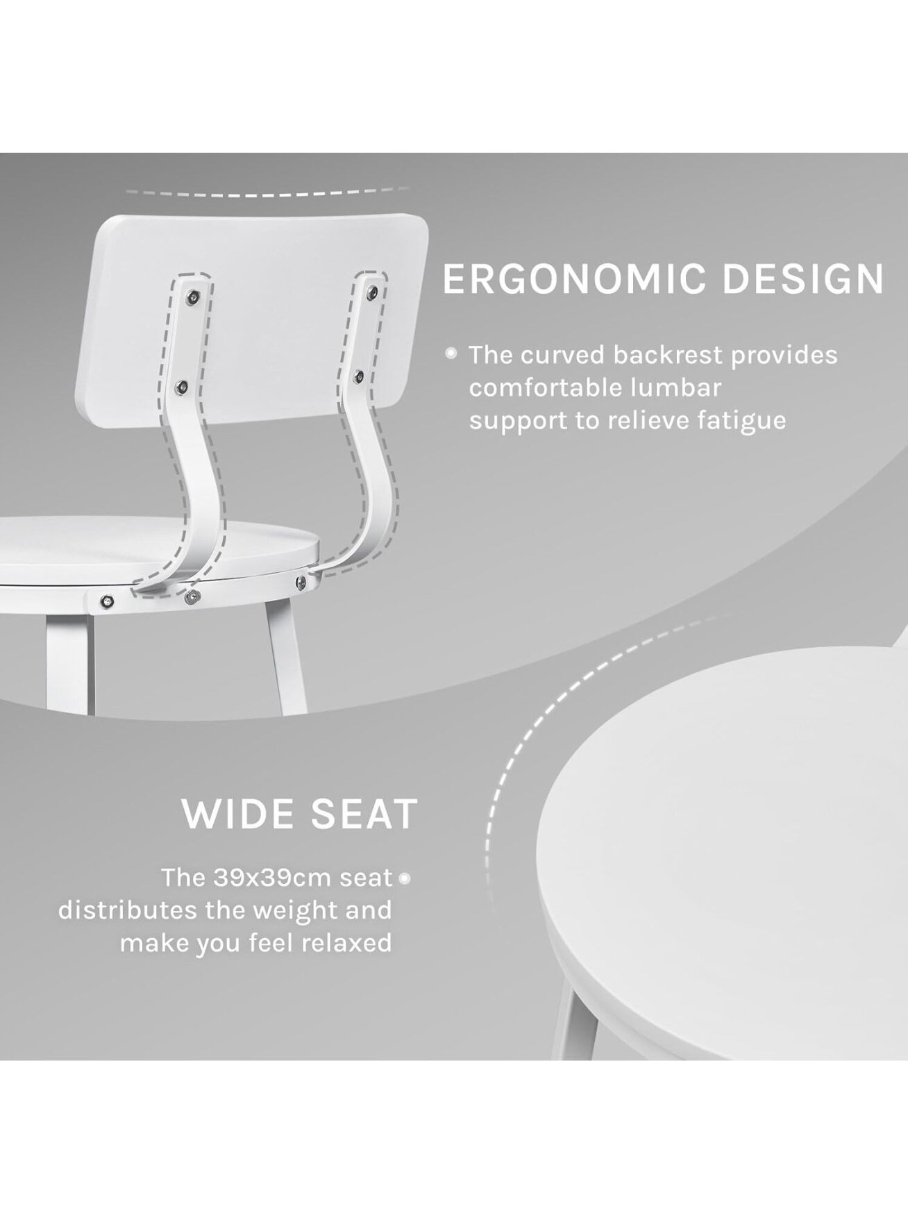 Set of 2 Bar Stools with Backrest, White | Metal Frame, for Kitchen Island 6