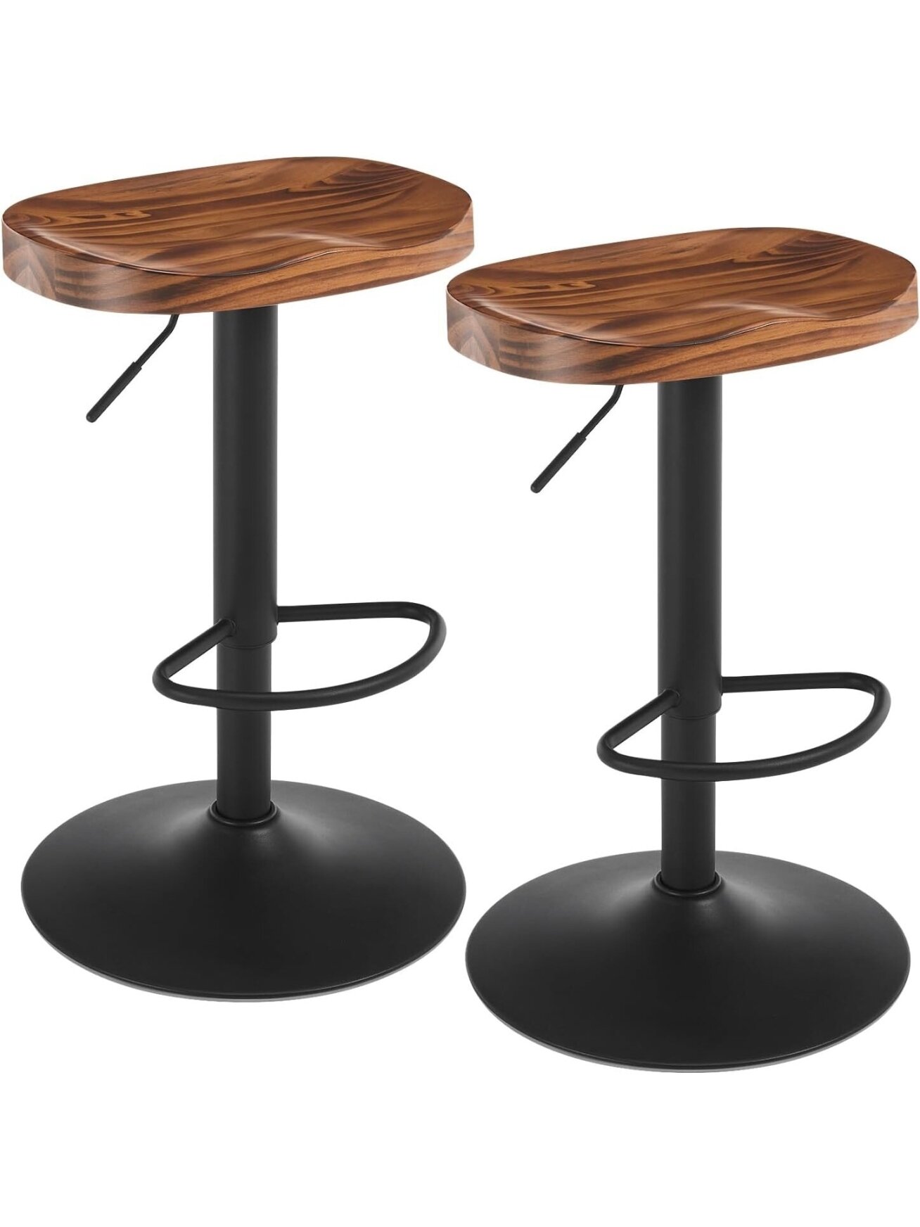 Set of 2 Swivel Breakfast Bar Stools, Rustic Brown | Solid Wood Seat, Adjustable Height, with Footrest, for Kitchen & Outdoor Set of 2 Swivel Breakfast Bar Stools, Rustic Brown | Solid Wood Seat, Adjustable Height, with Footrest, for Kitchen & Outdoor