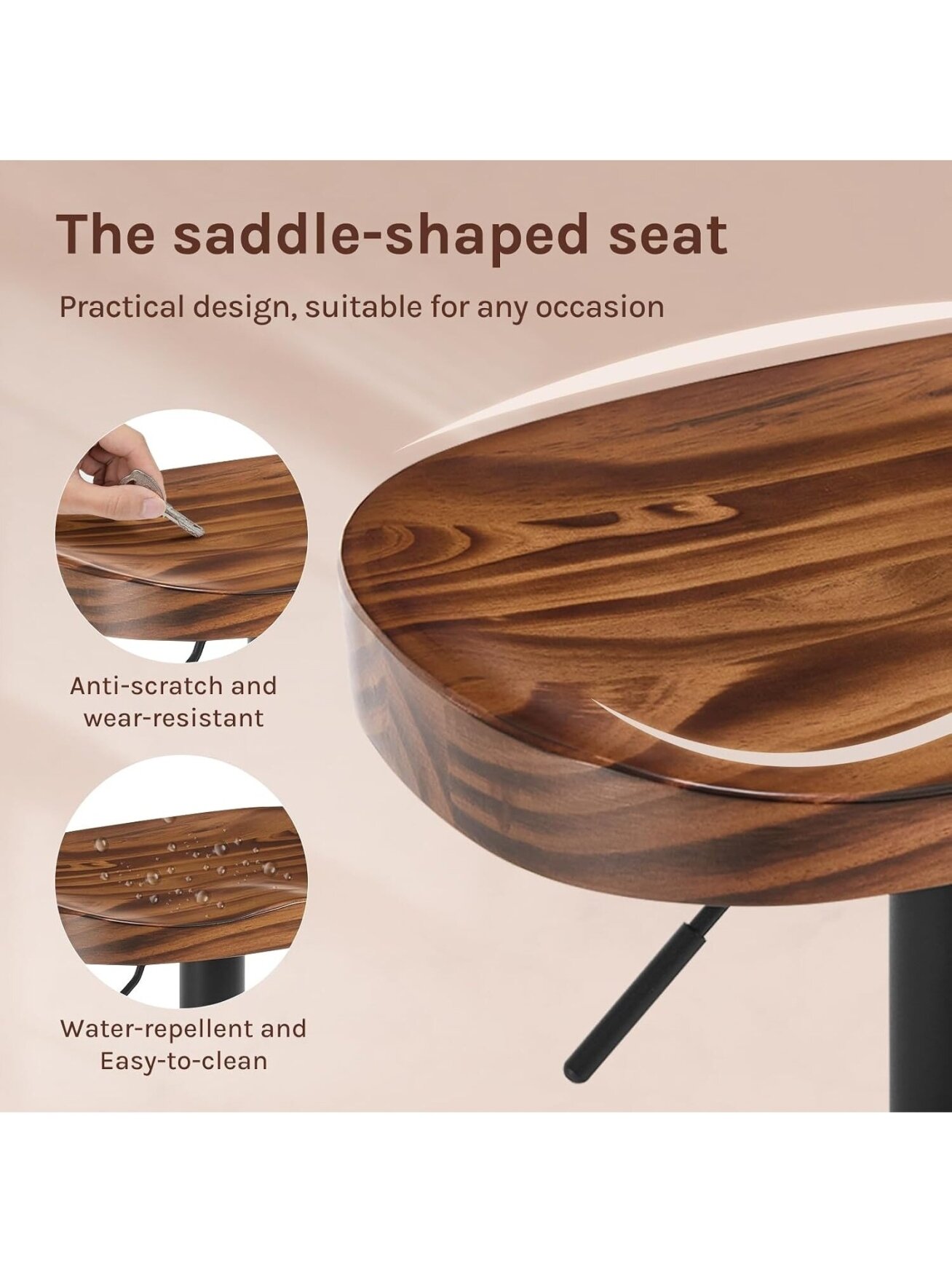 Set of 2 Swivel Breakfast Bar Stools, Rustic Brown | Solid Wood Seat, Adjustable Height, with Footrest, for Kitchen & Outdoor 6 Set of 2 Swivel Breakfast Bar Stools, Rustic Brown | Solid Wood Seat, Adjustable Height, with Footrest, for Kitchen & Outdoor 6