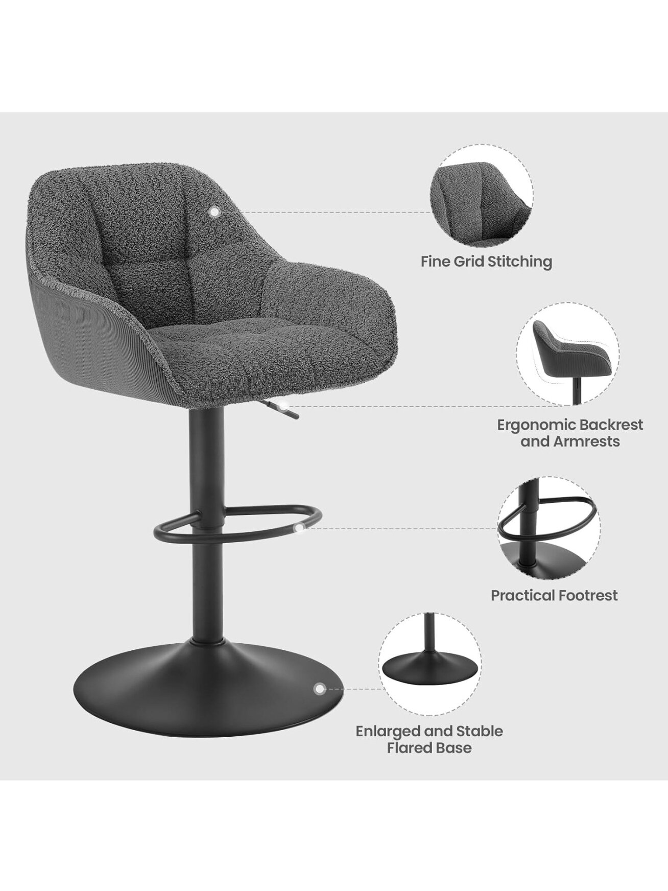 Set of 2 Bar Stools, Height Adjustable, 360° Swivel 2