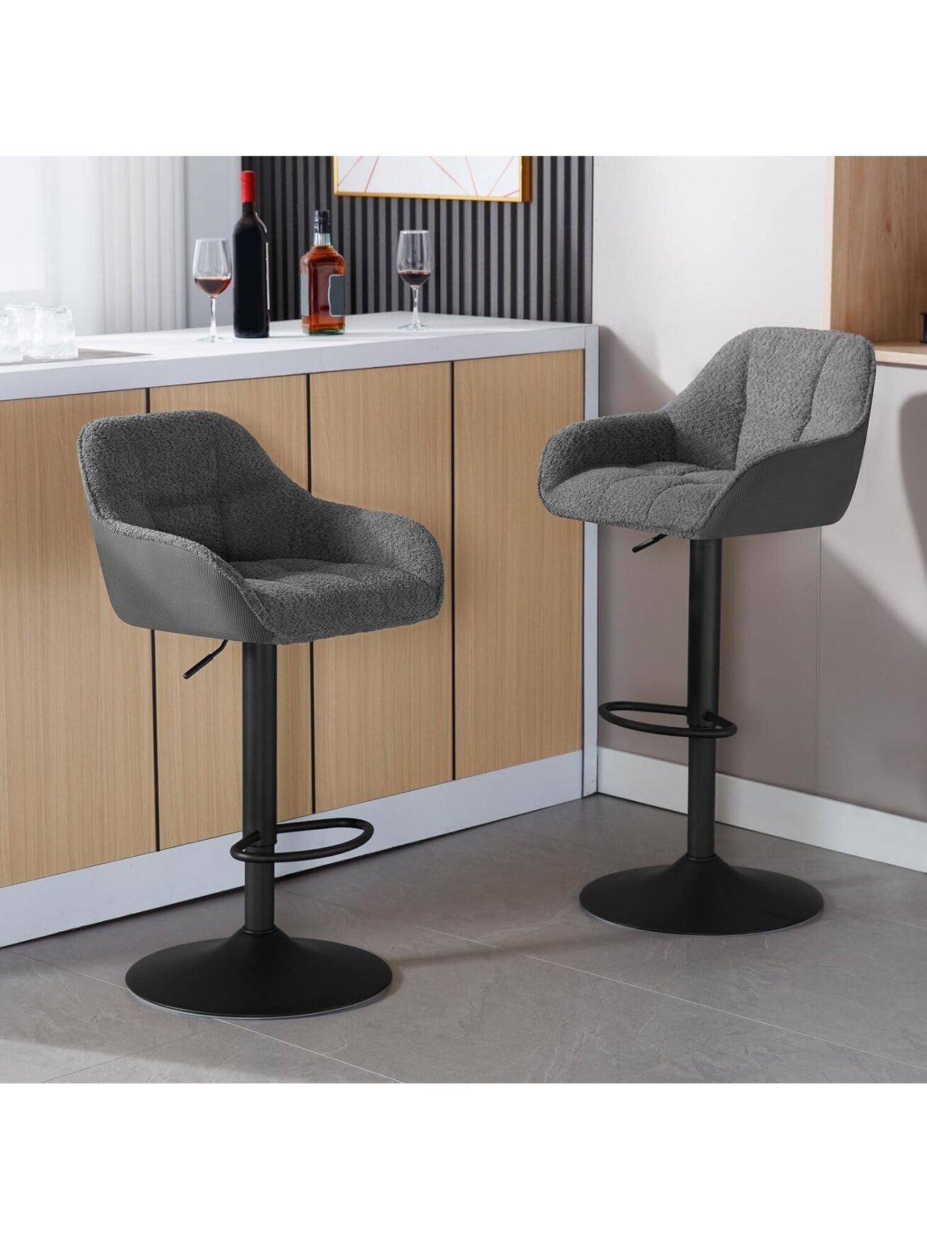 Set of 2 Bar Stools, Height Adjustable, 360° Swivel