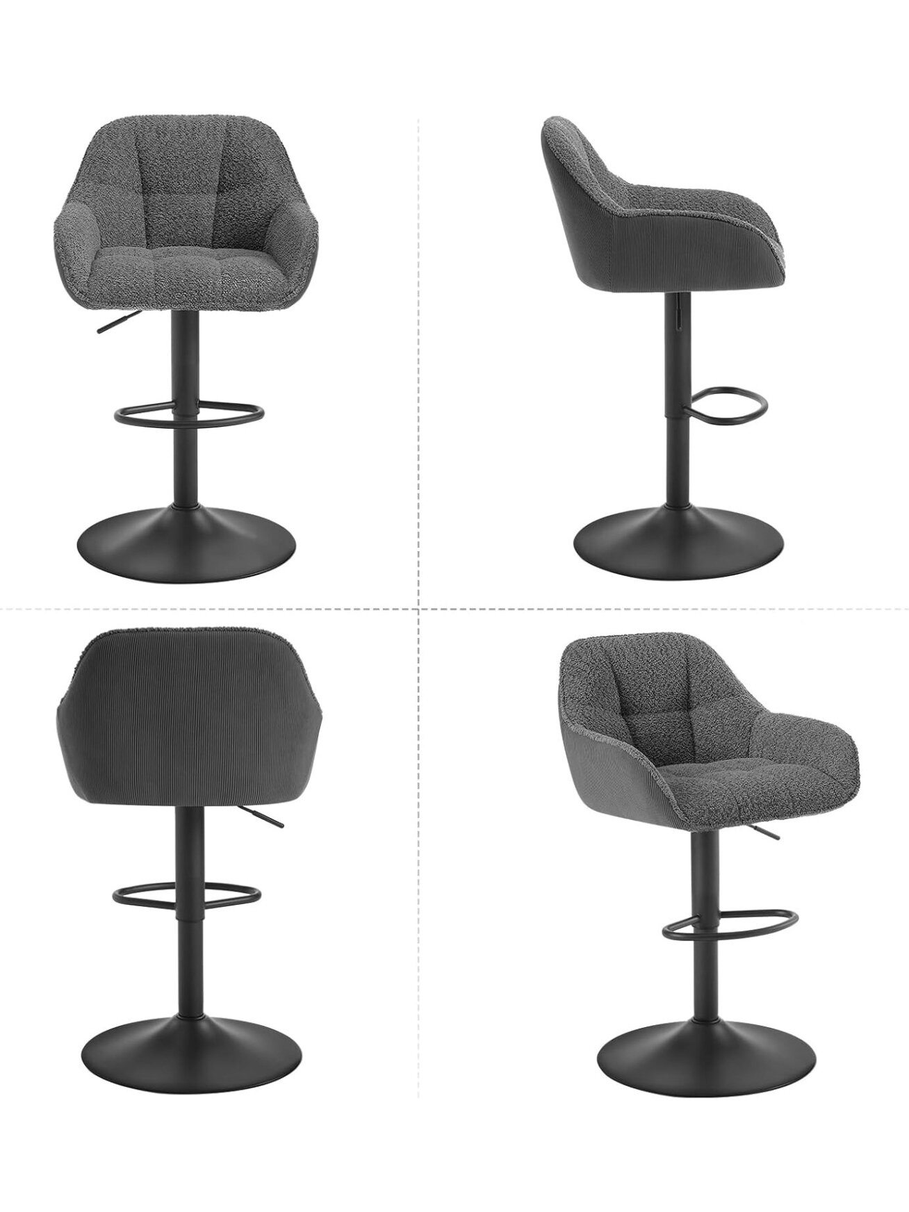 Set of 2 Bar Stools, Height Adjustable, 360° Swivel 6