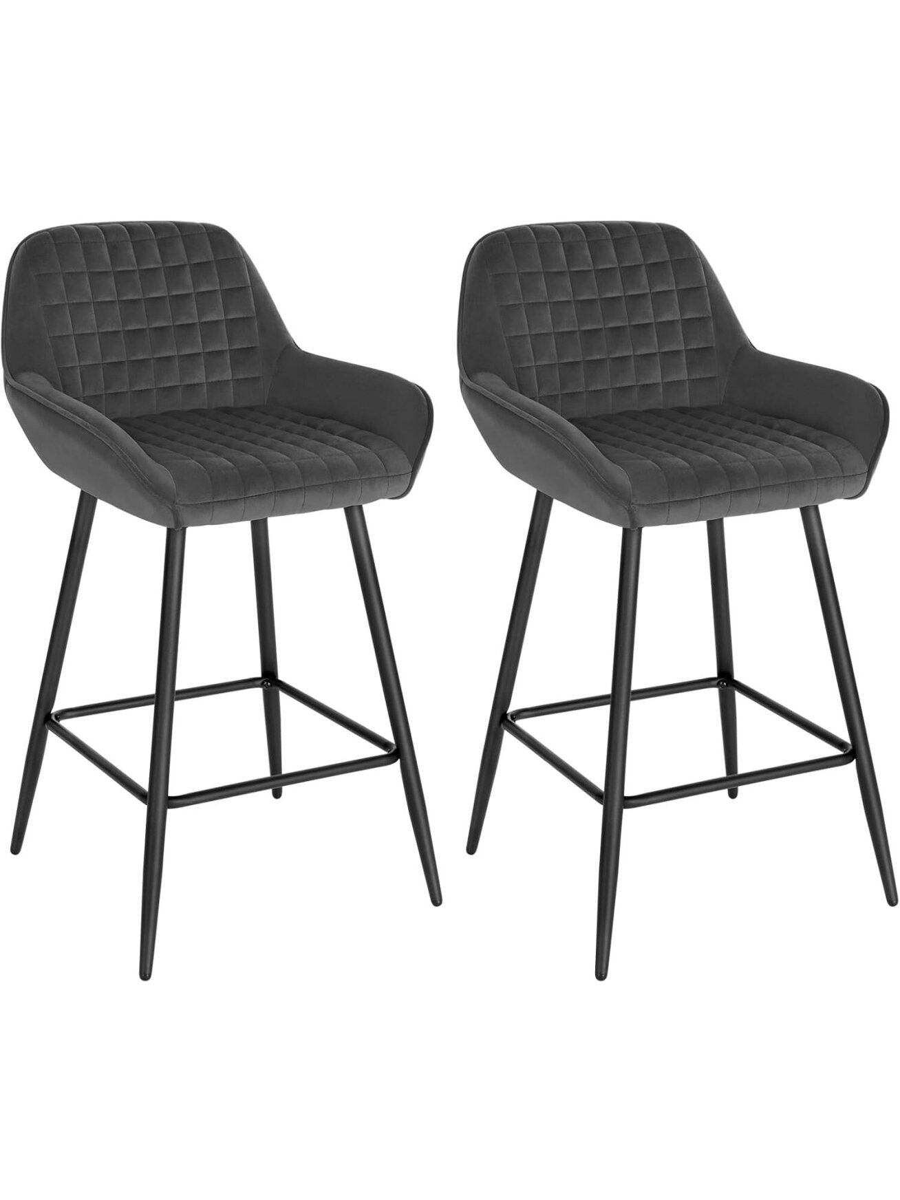 2 baaritooli komplekt, käetugede ja seljatoega, tumehallid, sametpolstriga, jalatoega.