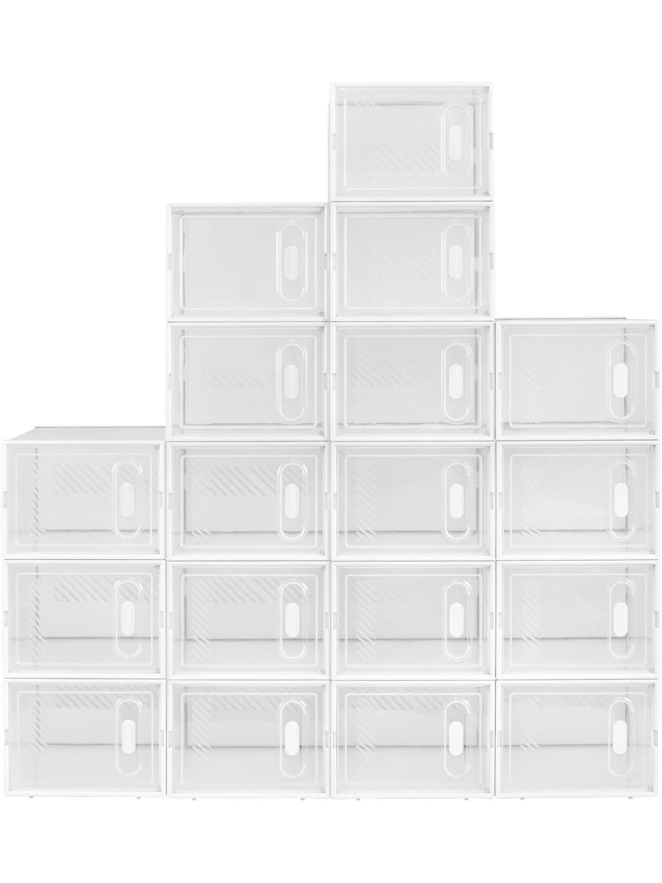 Shoe rack with 18 stackable shoe boxes, shoe cabinet system with magnetic closure, plastic DIY construction, 25 x 19 x 35 cm, transparent white. 3 Shoe rack with 18 stackable shoe boxes, shoe cabinet system with magnetic closure, plastic DIY construction, 25 x 19 x 35 cm, transparent white. 3