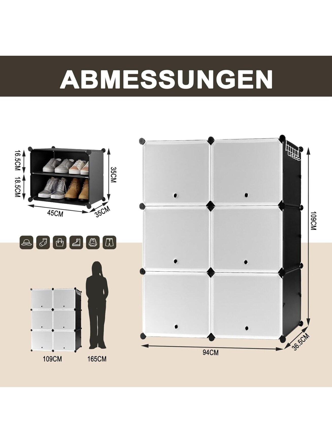 Shoe rack with 6 compartments – holds up to 24 pairs of shoes 3 Shoe rack with 6 compartments – holds up to 24 pairs of shoes 3
