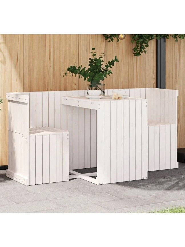 2-person balcony furniture set, white, made of solid pine wood. 1