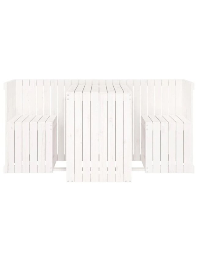 2-person balcony furniture set, white, made of solid pine wood. 3