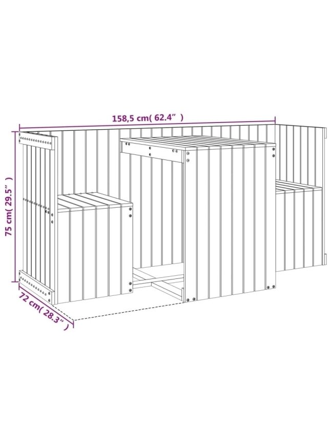 2-person balcony furniture set, white, made of solid pine wood. 8