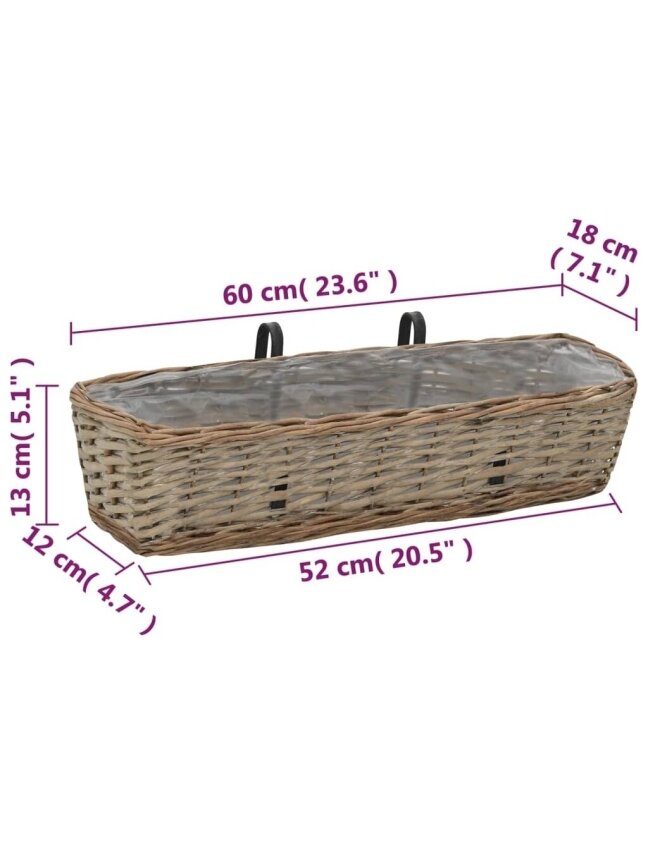 Rõdukastid, 2 tk, 60 cm, punutud, PE-sisuga 5