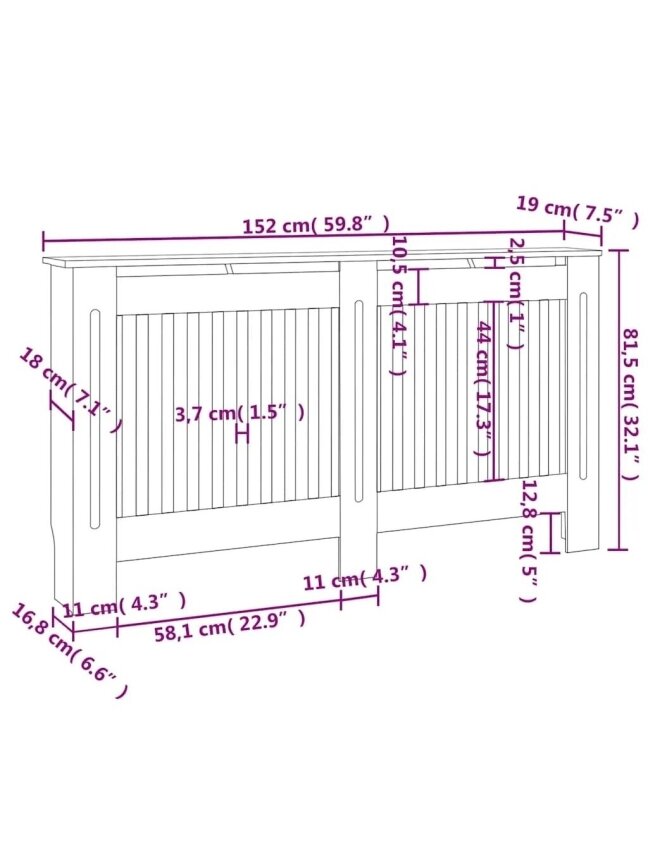 White MDF Radiator Cover with Shelf, 152 cm 4 White MDF Radiator Cover with Shelf, 152 cm 4