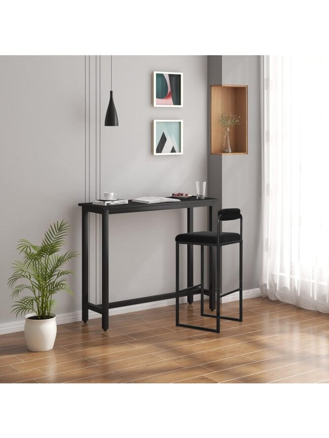 Bāra krēsls ar atzveltni un kāju balstu, samta apdare, metāla rāmis, ergonomisks, melns. 5