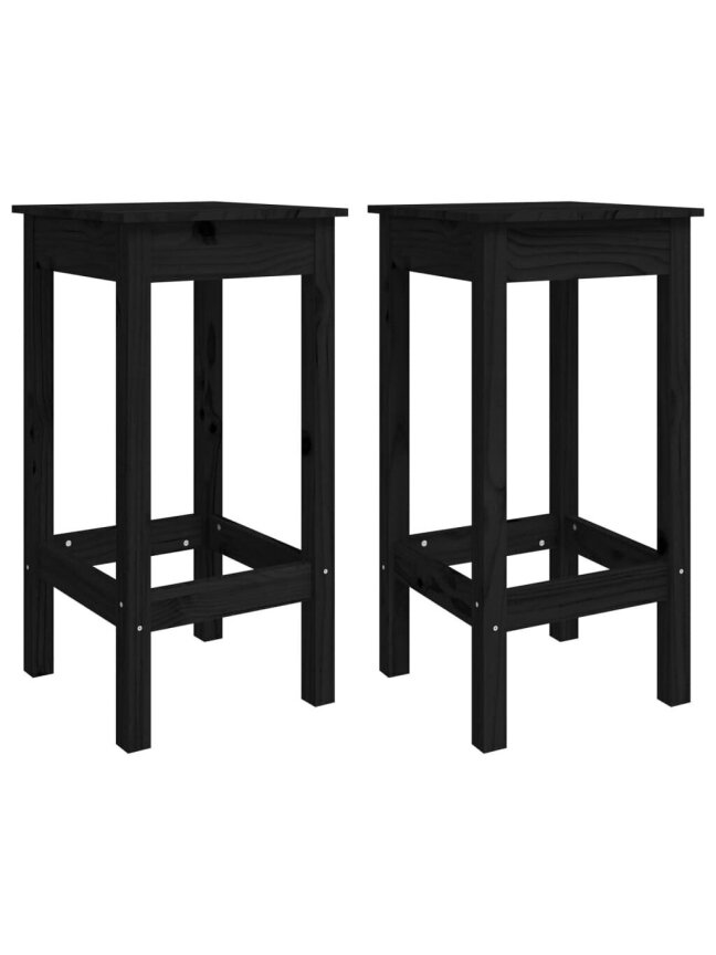 Baaritoolid, massiivne männipuit, 2 tk, 40 × 40 × 78 cm, must
