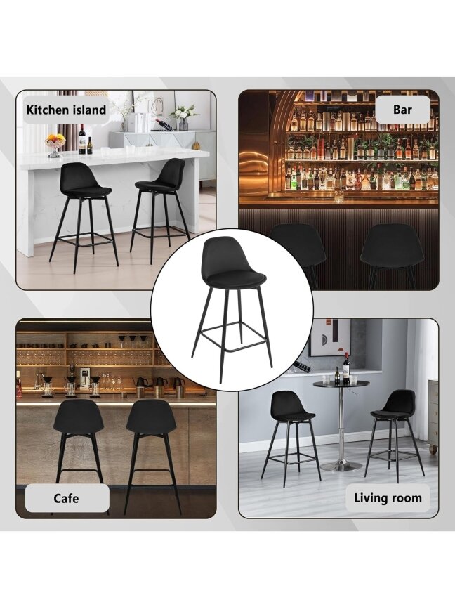 Bar Stools Set of 2, Velvet Upholstery, Metal Frame. 4