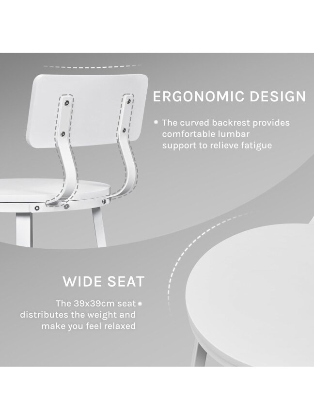 Set of 2 Bar Stools with Backrest, White | Metal Frame, for Kitchen Island 6
