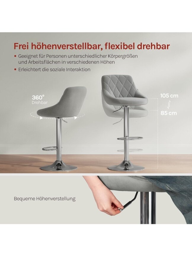 Baaritoolide komplekt, 2 tk, reguleeritava kõrgusega, 360° pöörlevad. 5