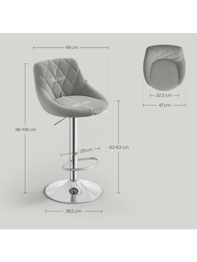 Baaritoolide komplekt, 2 tk, reguleeritava kõrgusega, 360° pöörlevad. 1