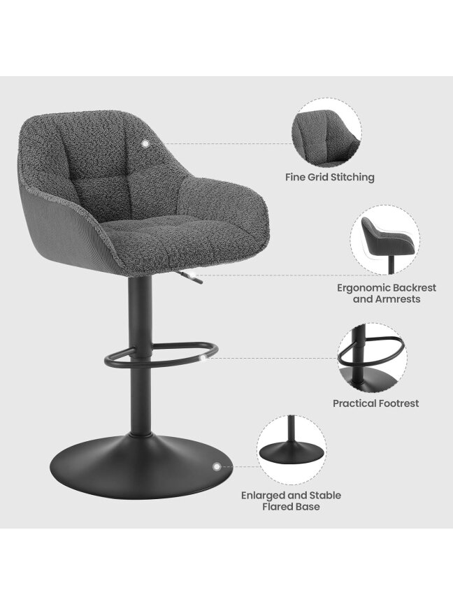 Set of 2 Bar Stools, Height Adjustable, 360° Swivel 2