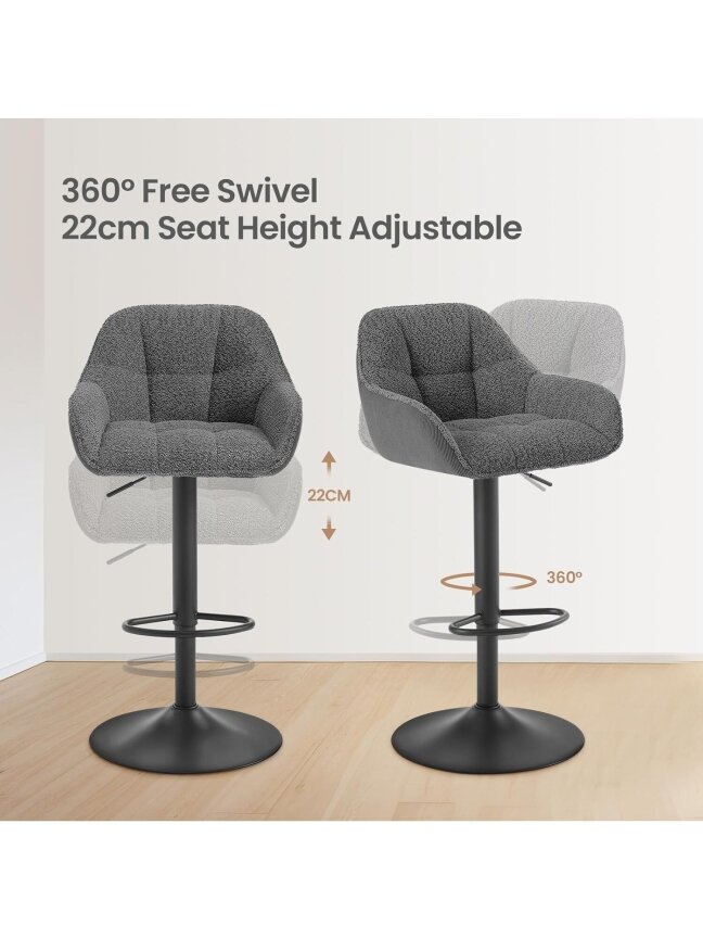 Set of 2 Bar Stools, Height Adjustable, 360° Swivel 5