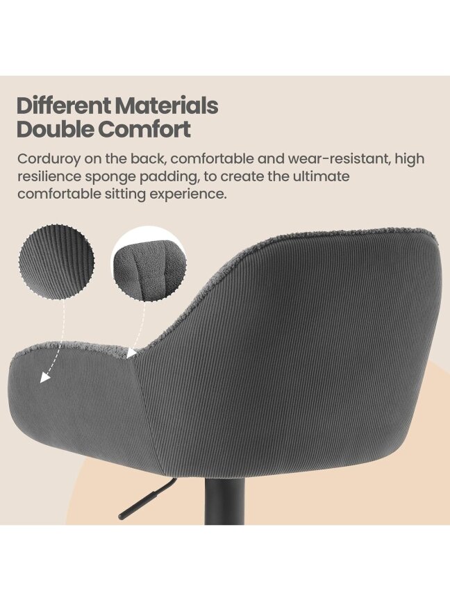 Set of 2 Bar Stools, Height Adjustable, 360° Swivel 8