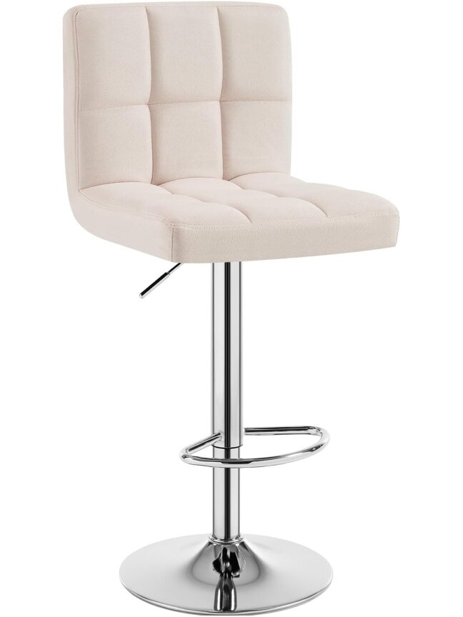Bar stool, height adjustable, linen fabric upholstery, with backrest, cream color. Bar stool, height adjustable, linen fabric upholstery, with backrest, cream color.